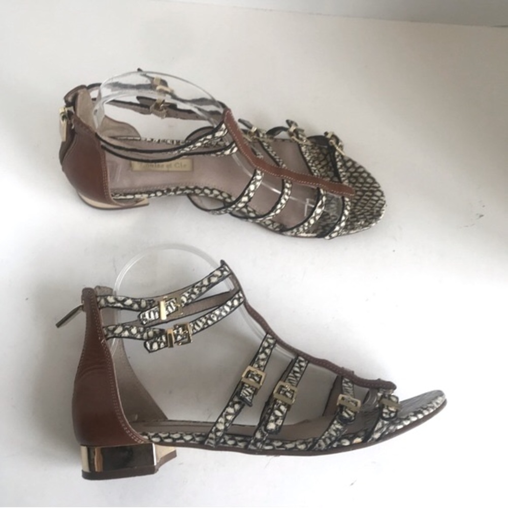 Louise Et Cie Tan Leather Snakeskin ANJA Open Toe Gladiator Sandals EU 38 - Picture 8 of 12